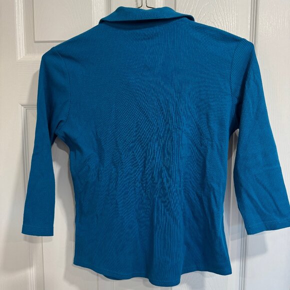 Vintage St. Johns Bay Teal Knit Collared Top, Petite Small NWT - Picture 5 of 5